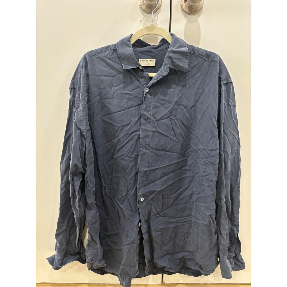 Editions M.R Paris Mens Navy Blue 100% Tencel Button Down Shirt Size 40 Portugal
